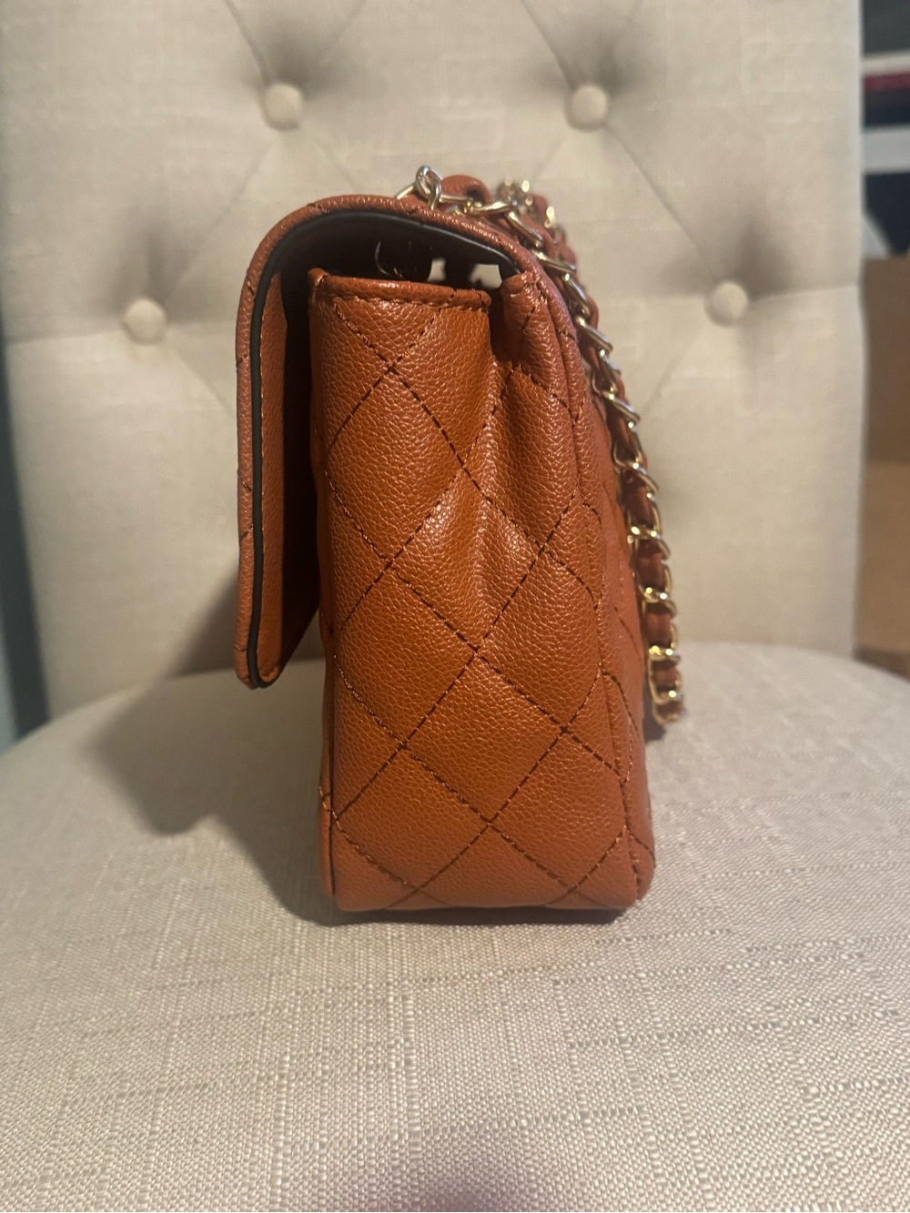 Ello Classy Brown Quilted Chain Shoulder Bag w/ Turn‑Lock Closure NWT - Picture 3 of 13